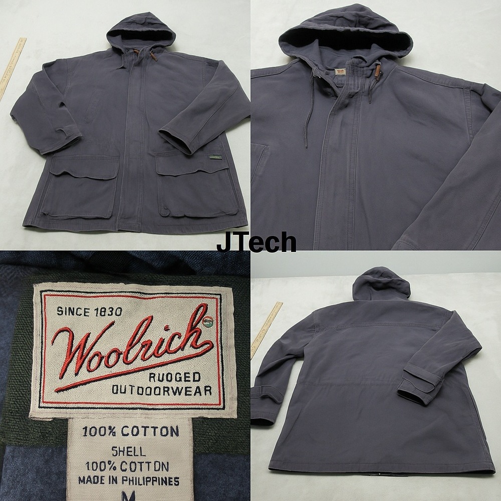 Vintage Woolrich Jacket Mens Medium Blue Hooded Canvas‎ Barn Parka Distressed